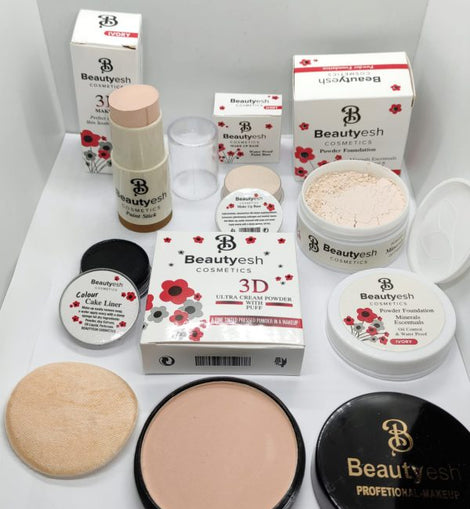 Beautyesh Deal Of 5 Items Face Powder, Foundation Stick, Makeup Base, Loose Powder, Cake Liner