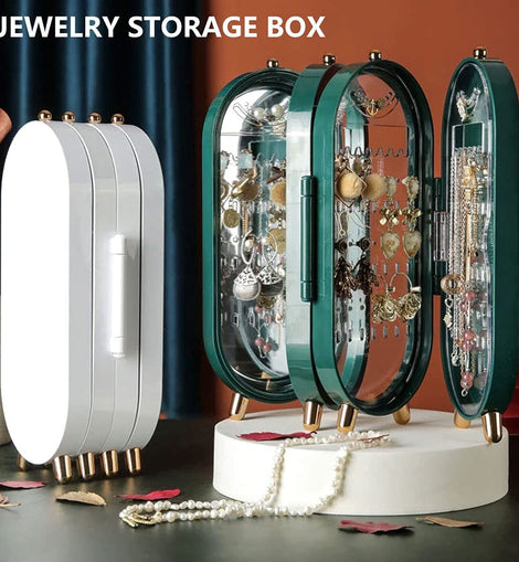 Jewelry Box Organizer With Mirror – Foldable Dustproof Jewelry Storage Case