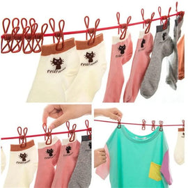 Eco-friendly Portable Clothesline with 12 Clips Windproof & Elastic